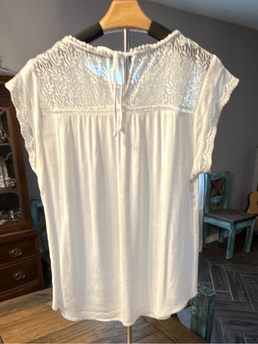 Daniel Rainn Cream Lace-Trim Pintuck Blouse - Picture 2 of 5